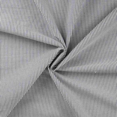 Tissu Coton Seersucker Clara fines rayures Blanc sur fond Bleu marine - Par 10 cm