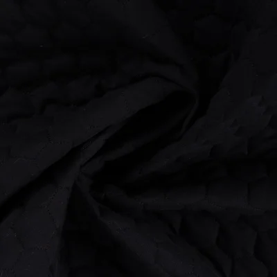 Tissu Coton Sergé Matelassé réversible uni Noir - Par 10 cm
