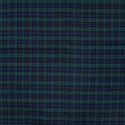 Tissu Flanelle de Coton Zane Tartan Vert et Noir sur fond Bleu marine - Par 10 cm