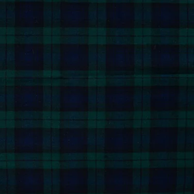 Tissu Flanelle de Coton Miles carreaux Bleu marine et Noir sur fond Vert foncé - Par 10 cm
