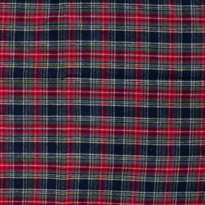 Tissu Flanelle de Coton Luke carreaux Rouge et Vert sur fond Bleu marine - Par 10 cm