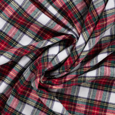 Tissu Flanelle de Coton Tartan Rouge et Vert sur fond Blanc - Par 10 cm