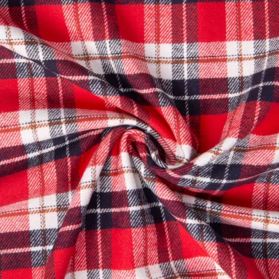Tissu Flanelle de Coton Dean carreaux Noir et Blanc sur fond Rouge - Par 10 cm