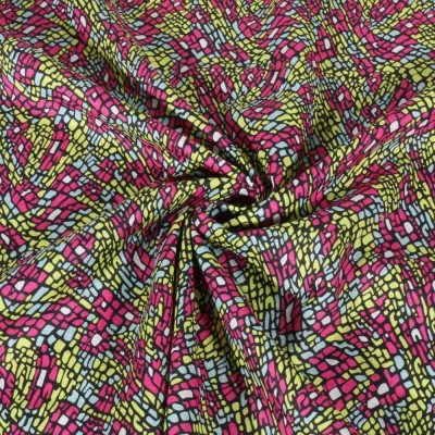 Tissu Voile de Coton digital Géométrique abstrait sur fond Vert anis - Par 10 cm