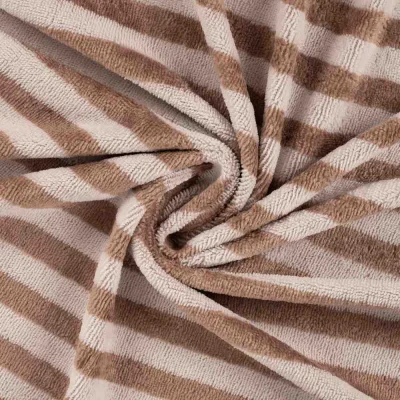 Tissu Micro Eponge Bambou rayures Lyo Marrons sur fond Beige - Par 10 cm