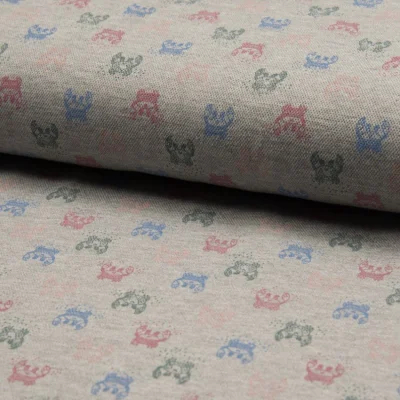 Tissu Jersey Piqué de coton spécial Polo Crabes Multicouleurs sur fond Gris clair - Par 10 cm