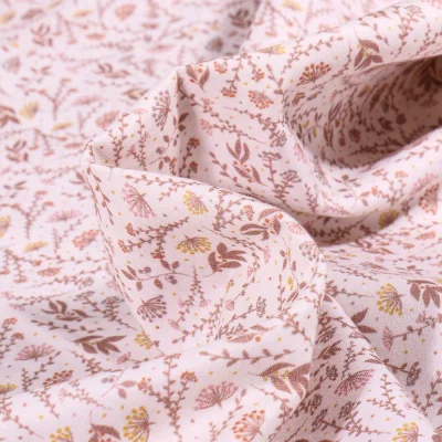 Tissu Popeline de coton  Sweet Flower Flora nude sur fond Blanc - Par 10 cm