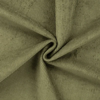 Tissu Velours côtelé stretch uni Vert kaki - Par 10 cm
