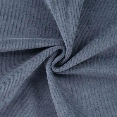 Tissu Velours côtelé stretch uni Bleu denim - Par 10 cm