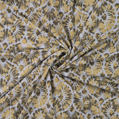 Tissu Jersey Viscose Paloma Art Déco sur fond Gris perle - Par 10 cm