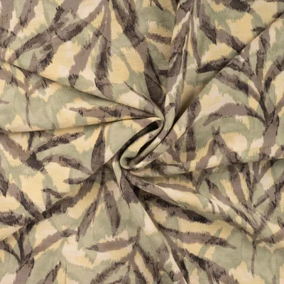 Tissu Viscose texturé Feuillage abstrait sur fond Vert kaki - Par 10 cm