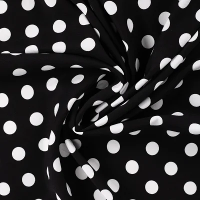 Tissu Viscose twill pois Blanc sur fond Noir - Par 10 cm