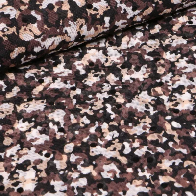 Tissu Tulle souple Camouflages sur fond Marron - Par 10 cm