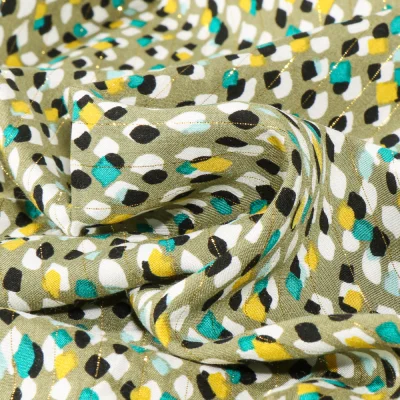Tissu Viscose lurex Chally Laryz Pois sur fond Vert amande - Par 10 cm