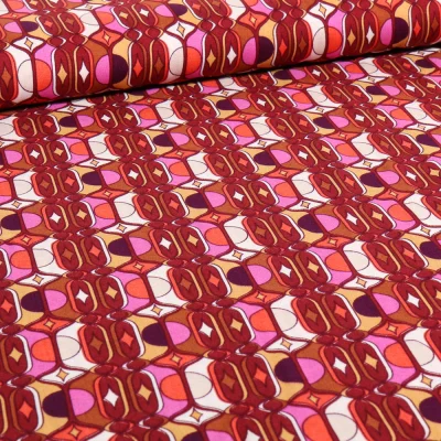 Tissu Viscose Chally Graphy sur fond Bordeaux - Par 10 cm