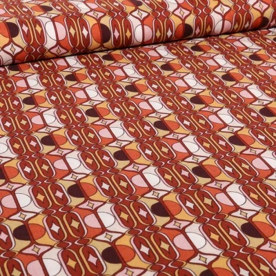Tissu Viscose Chally Graphy sur fond Rouille - Par 10 cm