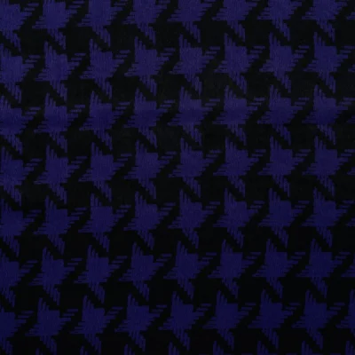 Tissu Polyester satiné Big pied de poule Bleu roi sur fond Noir - Par 10 cm