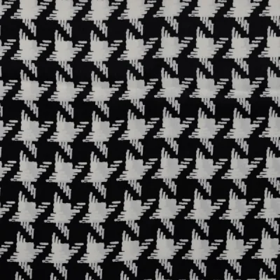 Tissu Polyester satiné Big pied de poule Gris clair sur fond Noir - Par 10 cm