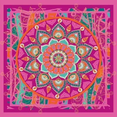 Panneau Paréo Voile de Viscose Mandala Fuschia - 140 x 140 cm