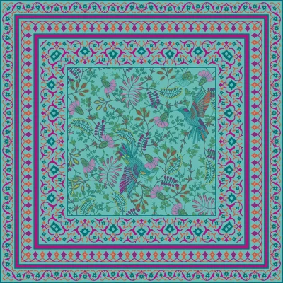 Panneau Paréo Voile de Viscose Colibris Turquoise - 140 x 140 cm