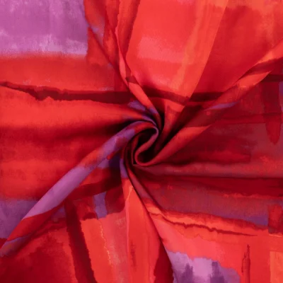 Tissu Satin de Viscose Milou sur fond Rouge - Par 10 cm