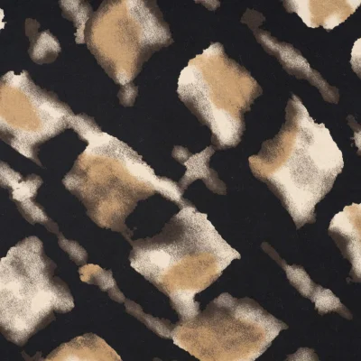 Tissu Viscose Carreaux irréguliers beiges sur fond Noir - Par 10 cm