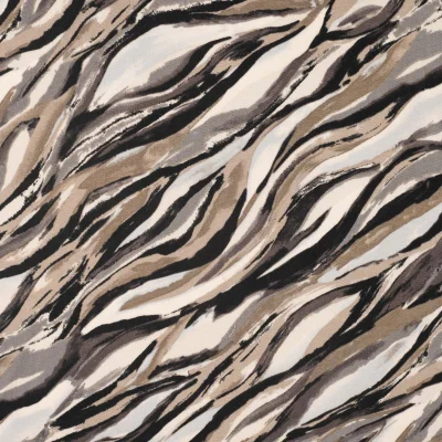 Tissu Viscose Twill Motif zébré sur fond Beige - Par 10 cm