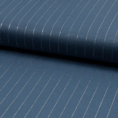 Tissu Polyviscose extensible rayures lurex Bleu denim - Par 10 cm