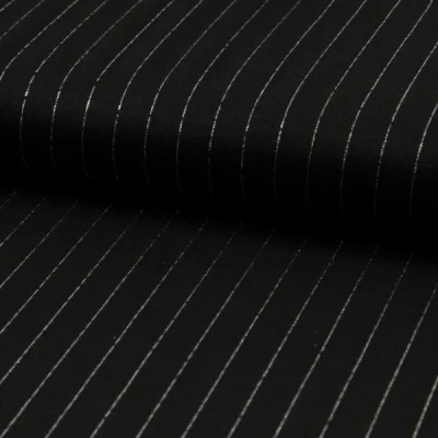 Tissu Polyviscose extensible rayures lurex Noir - Par 10 cm