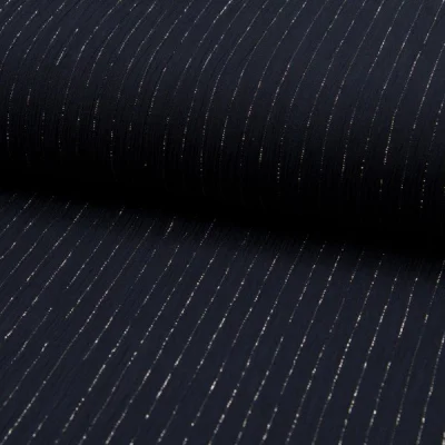 Tissu Crépon Viscose rayures lurex Bleu marine - Par 10 cm