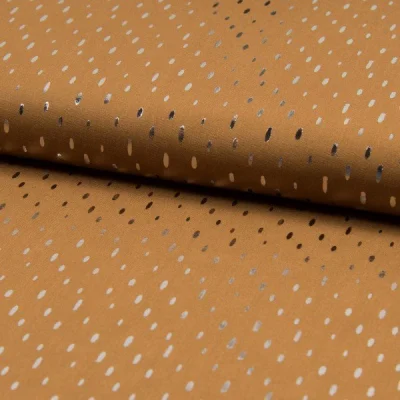 Tissu Viscose  Gouttes métallisées argentées Camel - Par 10 cm
