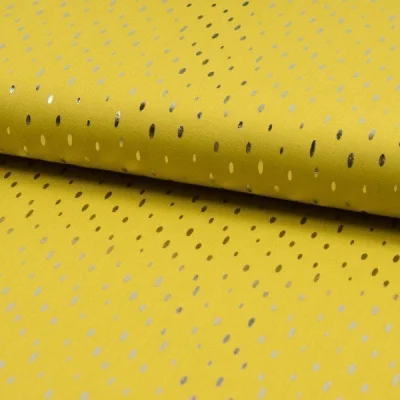 Tissu Viscose  Gouttes métallisées argentées Jaune - Par 10 cm