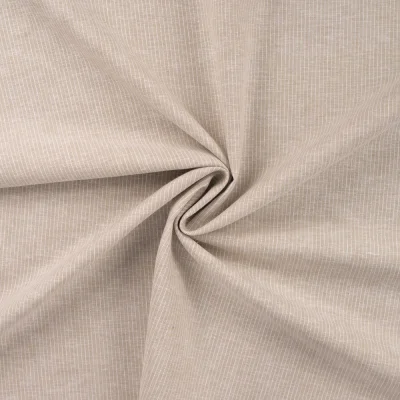 Tissu Lin Coton Rayé blanc sur fond Beige chiné - Par 10 cm