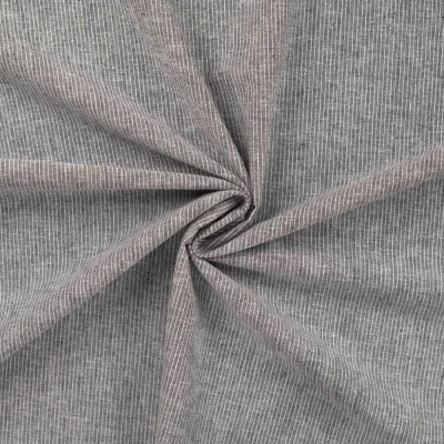 Tissu Lin Coton rayé blanc sur fond Gris chiné - Par 10 cm