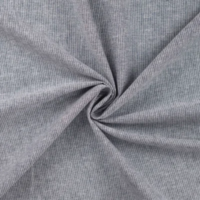 Tissu Lin Coton rayé blanc sur fond Bleu chiné - Par 10 cm