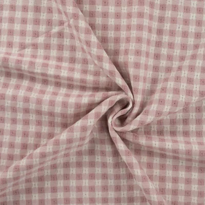 Tissu Vichy Coton fil teinté Rose poudré - Par 10 cm