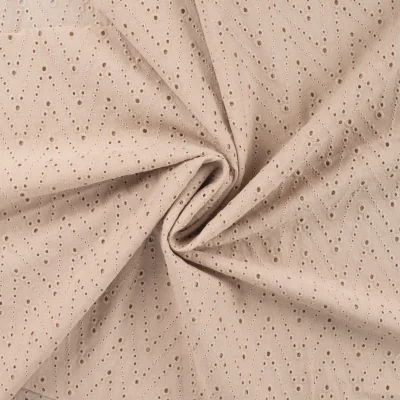 Tissu Coton brodé ajouré Leisa uni Beige - Par 10 cm