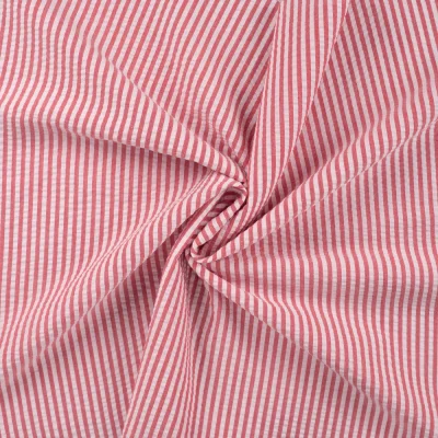 Tissu Popeline de Coton Seersucker Rayé Rouge - Par 10 cm