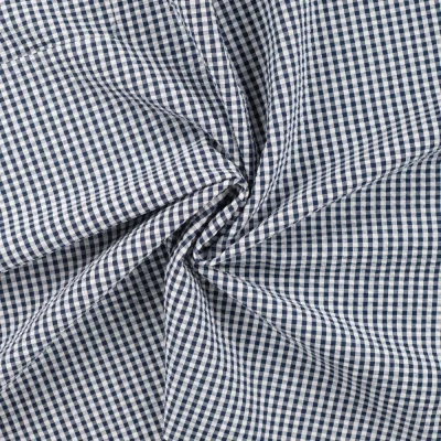 Tissu Seersucker Coton Vichy sur fond Bleu marine - Par 10 cm