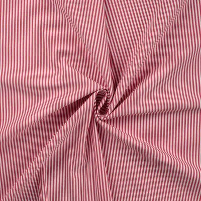 Tissu Popeline de Coton extensible rayé rouge sur fond Blanc - Par 10 cm