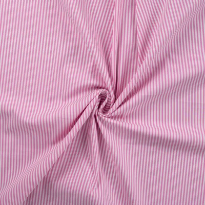 Tissu Popeline de Coton extensible rayé rose sur fond Blanc - Par 10 cm