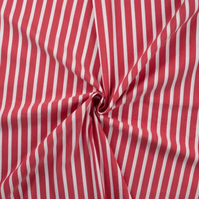 Tissu Coton Stretch rayé Rouge sur fond Blanc - Par 10 cm