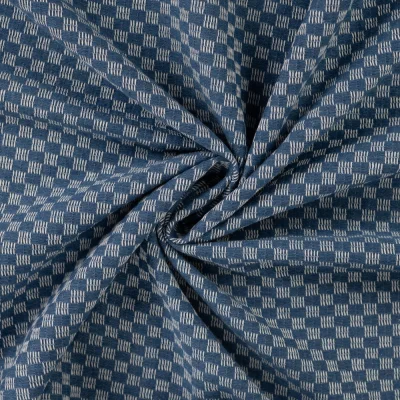 Tissu Jean Coton Carreaux sur fond Bleu denim - Par 10 cm