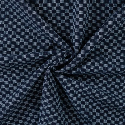 Tissu Jean Coton Carreaux sur fond Bleu foncé - Par 10 cm