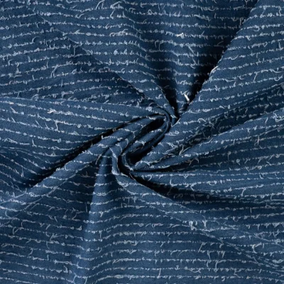 Tissu Jean Coton rayures déchirées Bleu foncé - Par 10 cm
