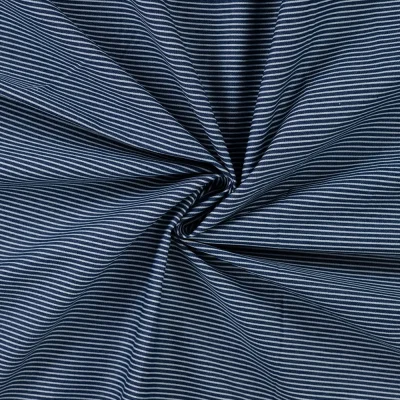 Tissu Jean Denim stretch Rayures blanches sur fond Bleu foncé - Par 10 cm