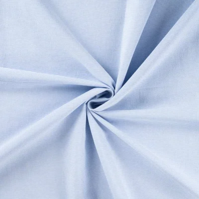 Tissu Polycoton Louisa fines rayures Blanc sur fond Bleu ciel - Par 10 cm