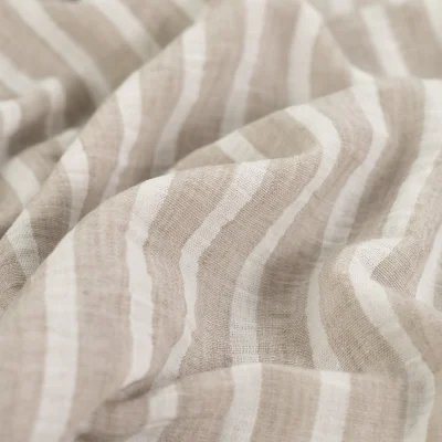 Tissu aspect Lin rayé Beige - Par 10 cm