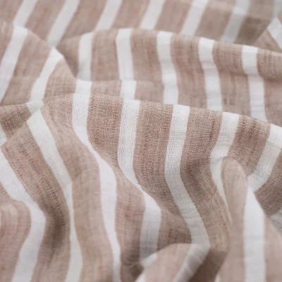 Tissu aspect Lin rayé Taupe - Par 10 cm