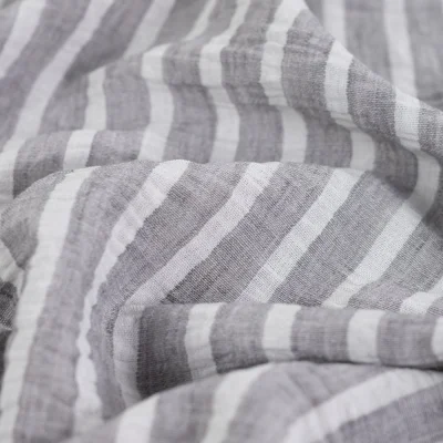 Tissu aspect Lin rayé Gris - Par 10 cm
